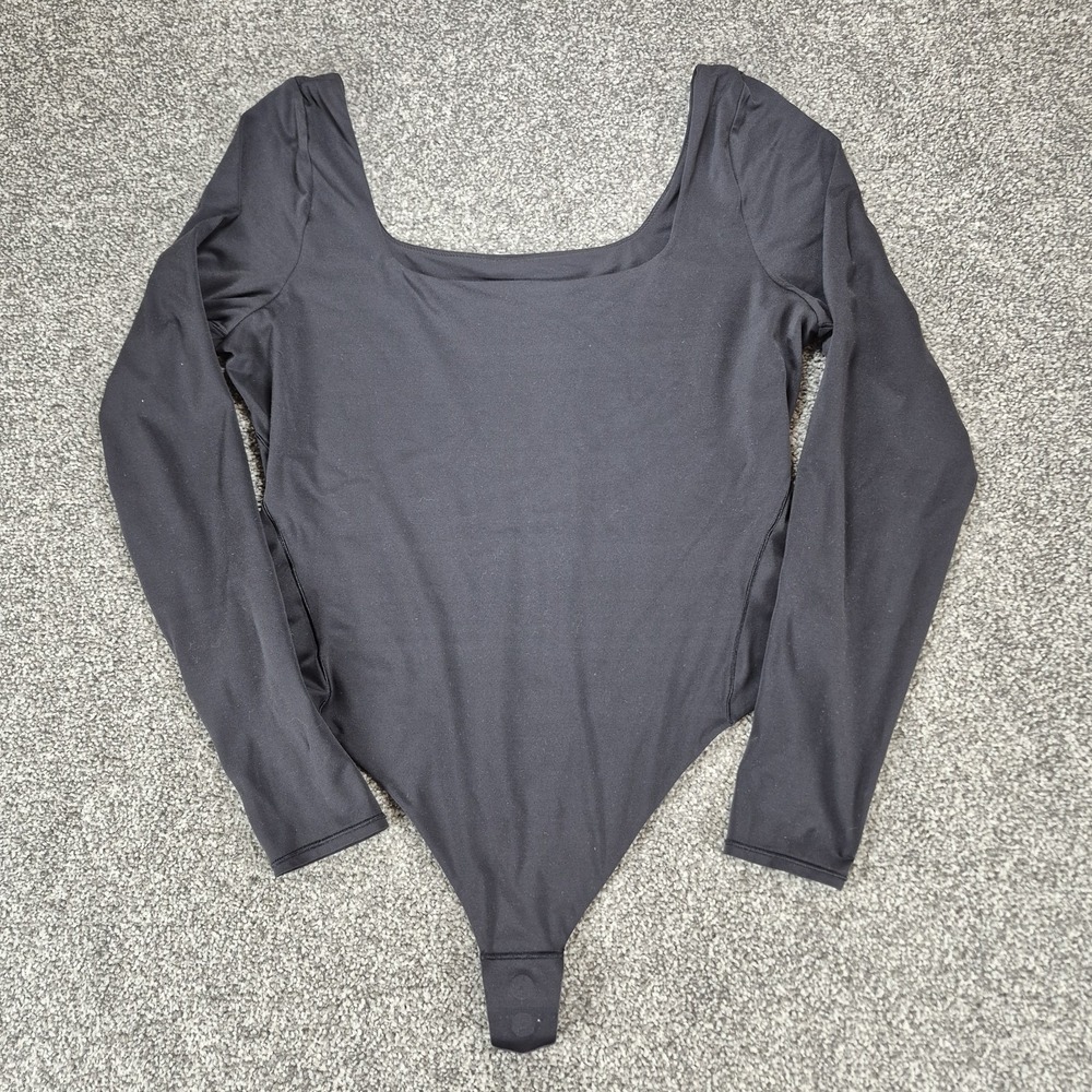 Lululemon Wundermost Ultra-Soft Nulu Square-Neck Long-Sleeve Bodysuit XL Black